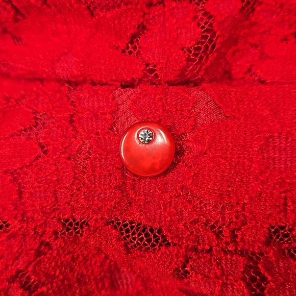 Sag Harbor M Fire Engine Red Sheer Floral Lace Long Sleeve Button Down Top - Picture 4 of 4